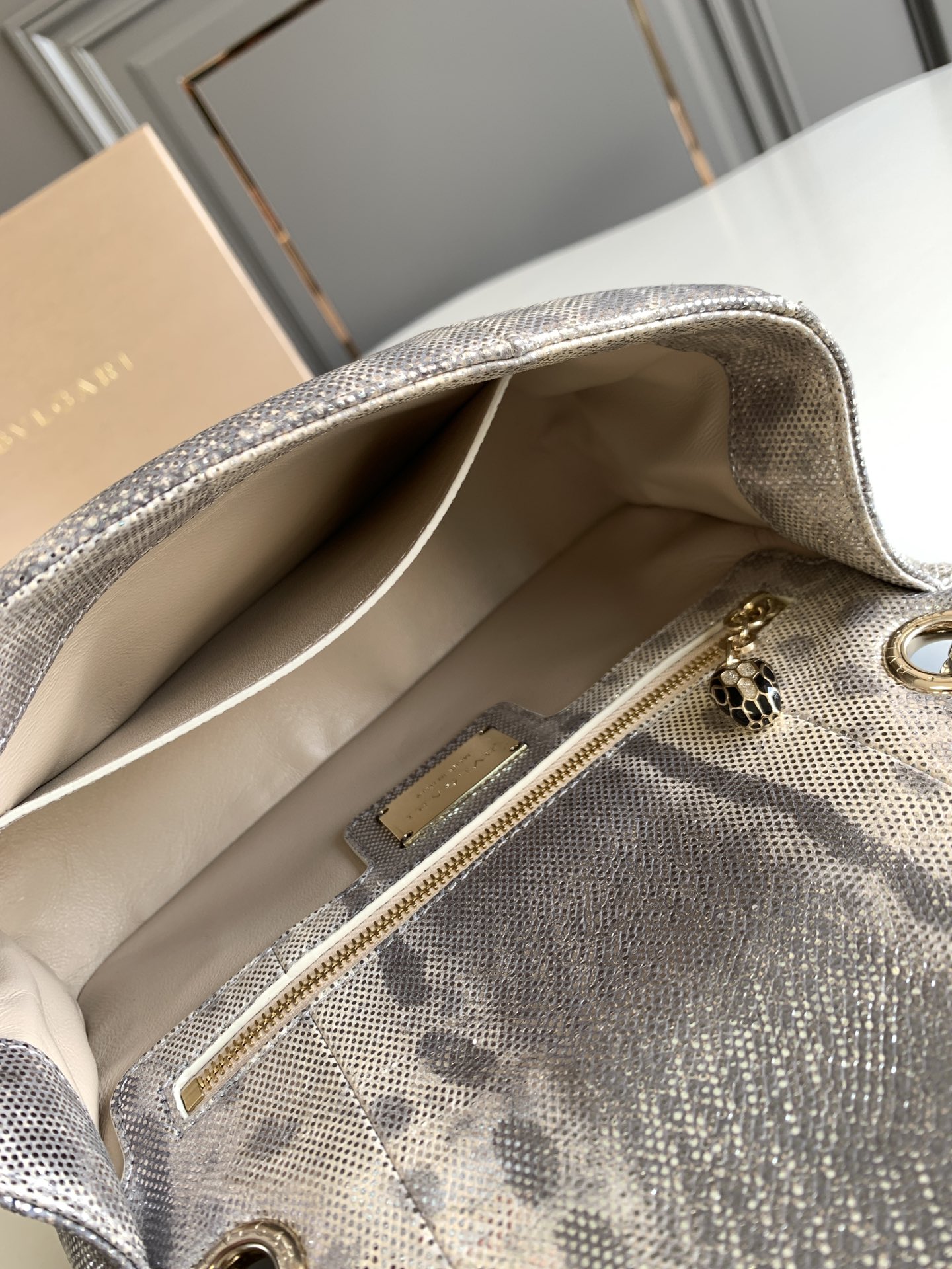 Bvlgari Serpenti Cabochon Crossbody Bag in Grey Snake Skin